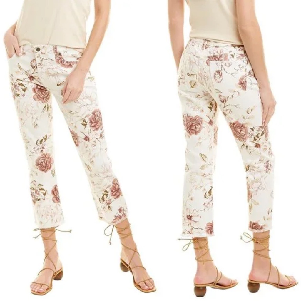 Euc Johnny Was Mid Rise Rose Print Cropped Boyfriend Jean